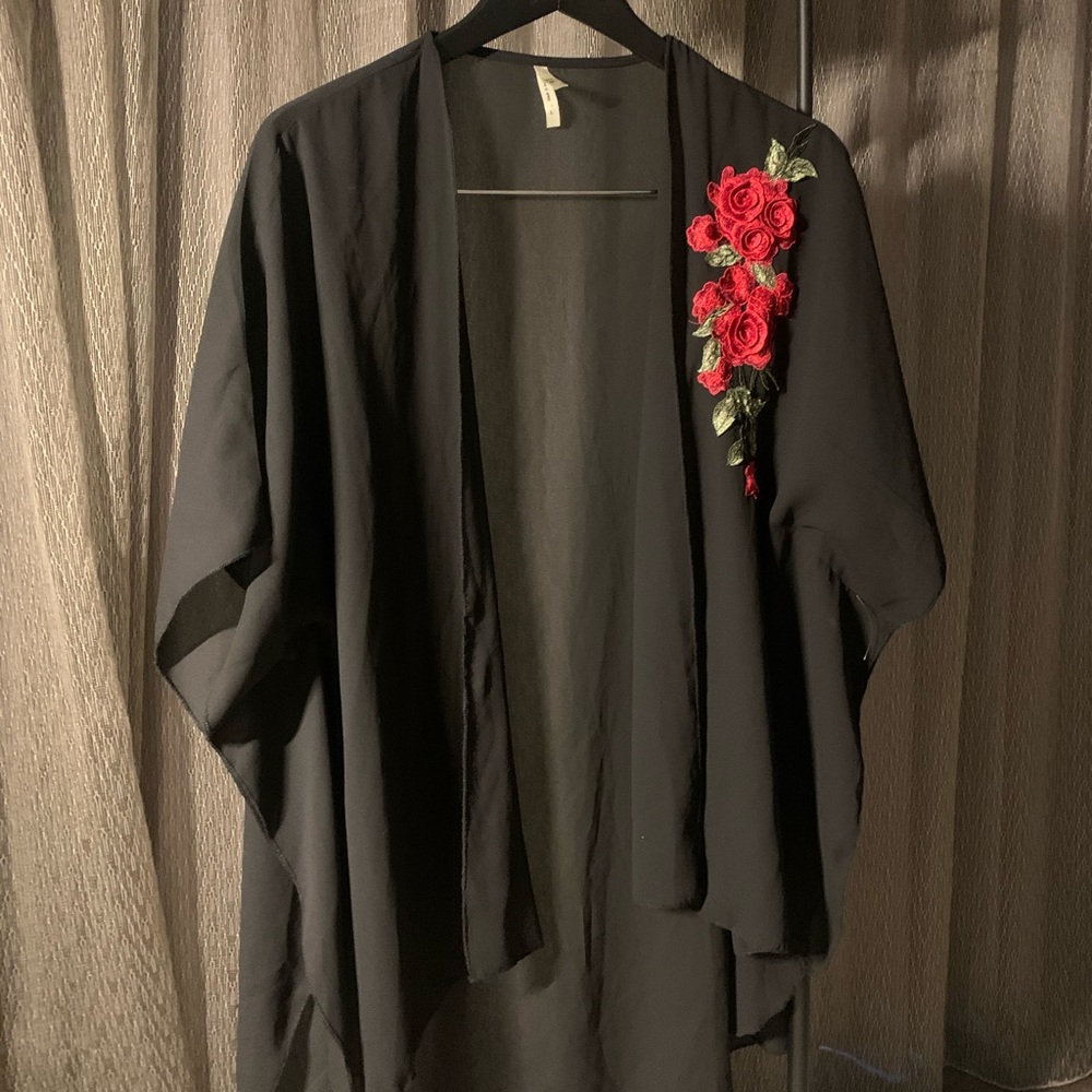 Vintage rose embroidered sheer tunic